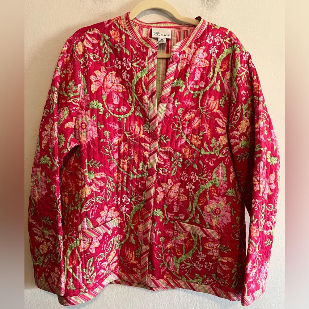The Tog Shop Floral & Stripe Reversible Light Weight Quilted Jacket XL